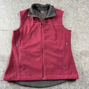 REI Fleece Vest Women Burgundy Zip Pockets Sleeveless Outdoor Hiking Size Medium